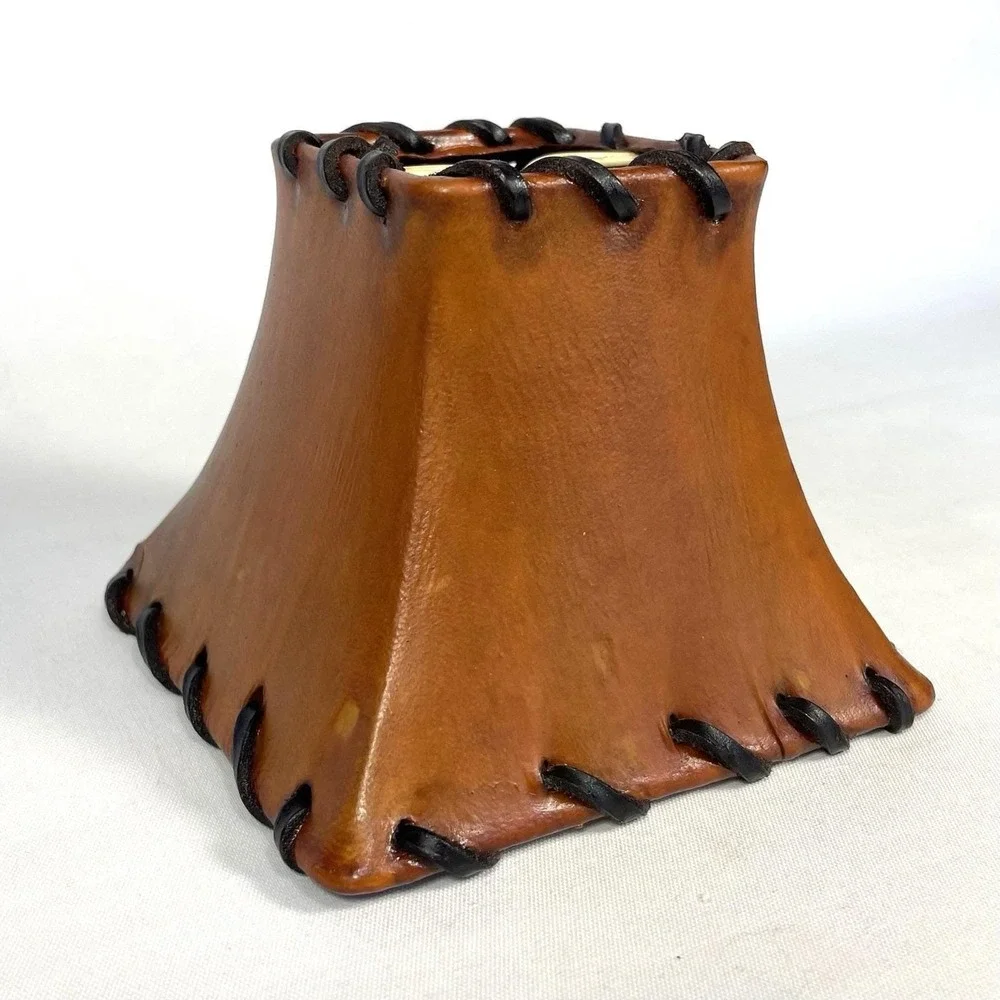 Vintage A Foss Shade Rawhide‎ Leather Laced Clip-On Mini Lampshade Rustic 4